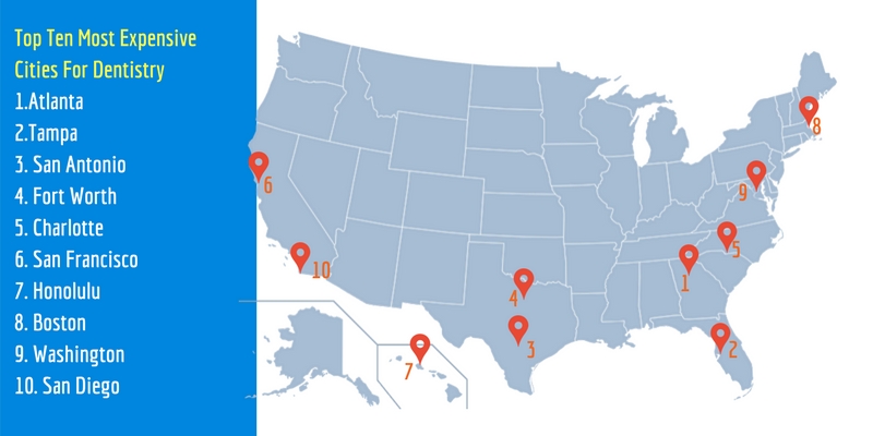 top ten most expensive cities for dentistry map